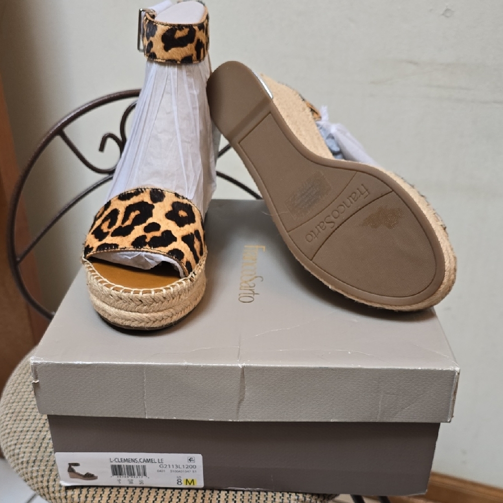 Franco Sarto Leopard Print Espadrille Wedge Sandals - Tan Black